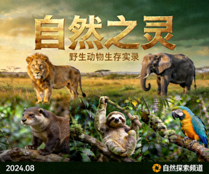 纪录片海报，野生动物在自然栖息地