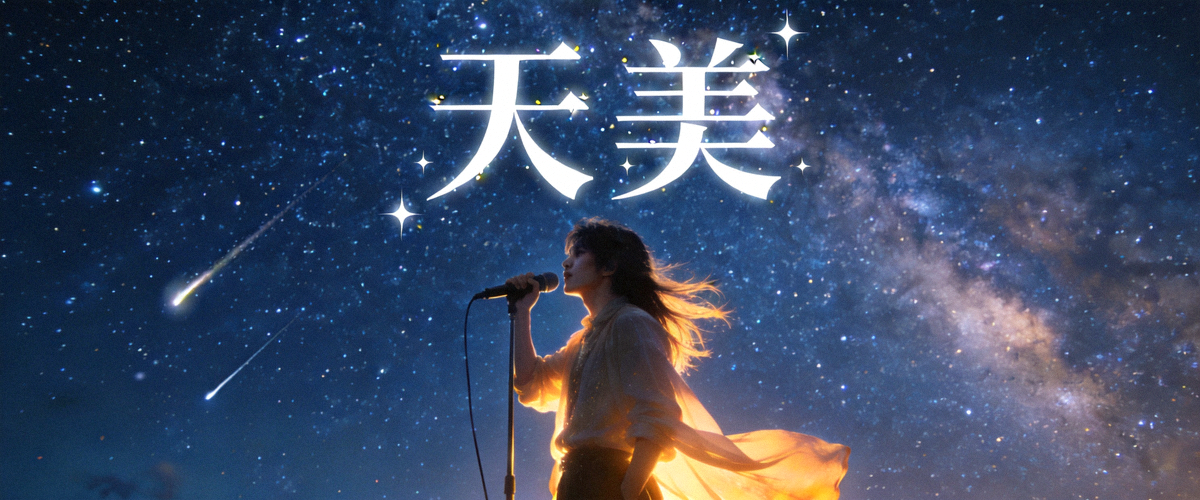 星空天美MV音乐视频封面，歌手在星空下演唱